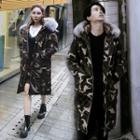 Couple Matching Furry Trim Camo Hooded Padded Coat