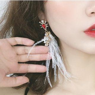 Feather Rhinestone Fringed Earring