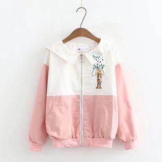 Embroidery Color Block Zip Jacket