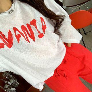 Letter-printed Oversized Sheer T-shirt