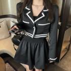Color-block Long-sleeve Blazer / High Waist Wide Leg Shorts