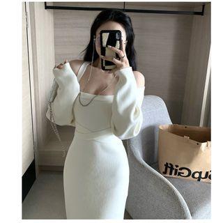 Sleeveless Midi Knit Dress / Shrug Cardigan