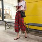 Printed Tank Top / Plaid Cropped Pants