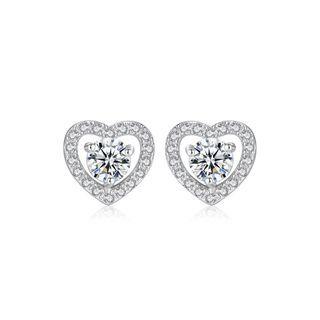 Sterling Silver Fashion Romantic Heart-shaped Cubic Zirconia Stud Earrings Silver - One Size