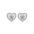 Sterling Silver Fashion Romantic Heart-shaped Cubic Zirconia Stud Earrings Silver - One Size