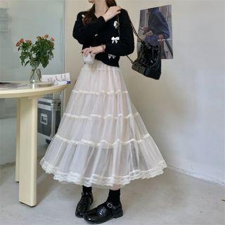 High-waist Lace Mesh A-line Skirt