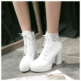 Lace Panel Lace-up Short Boots