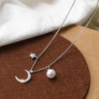 Crescent & Star Pearl Dangle Necklace As Shown In Figure - One Size