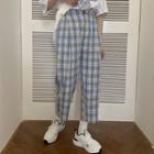 Plaid Cropped Straight-fit Pants / Rabbit Print Elbow-sleeve T-shirt