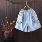 Denim Ruffle Trim Wide Leg Shorts
