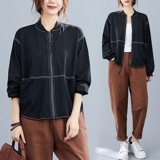 Contrast Stitching Zip-up Jacket