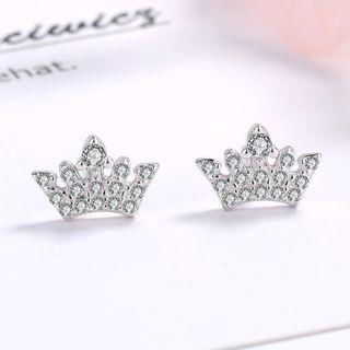 S925 Sterling Silver Rhinestone Crown Stud Earring As Shown In Figure - One Size