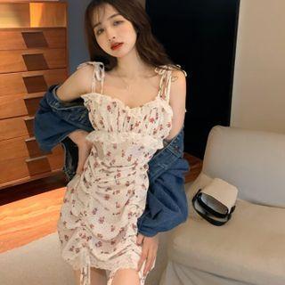Floral Dotted A-line Mini Dress As Shown In Figure - One Size