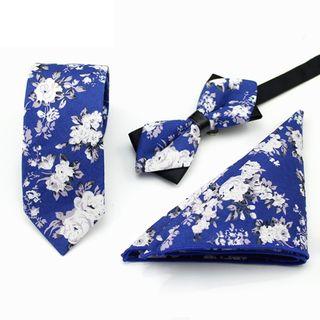 Set Of 3: Printed Neck Tie + Bow Tie + Pocket Square Mz-09 - One Size