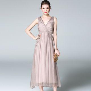 Sleeveless V-neck Silk Dress
