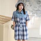 Mock Two-piece Plaid Short-sleeve Playsuit