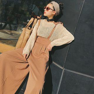 Pinstriped Wide Leg Suspender Pants