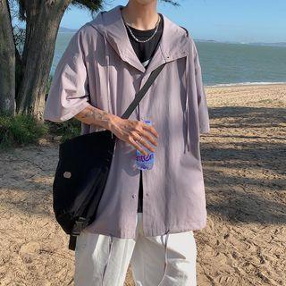 Short-sleeve Hooded Shirt Jacket