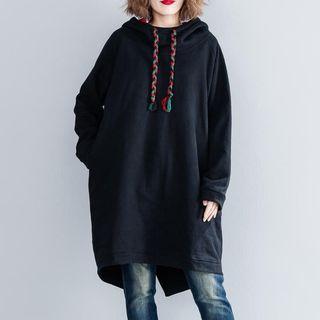 Drawstring Long Hoodie Black - One Size