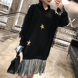 Mock Two-piece Star Embroidered Hoodie Dress
