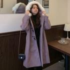 Faux-fur Hooded Toggle Coat Light Purple - One Size