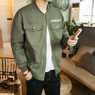 Chinese Character Applique Zip Jacket