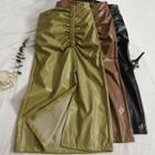 Shirred Faux Leather Pencil Skirt