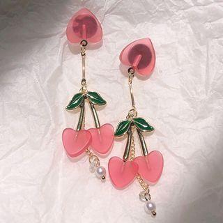 Acrylic Heart Earrings 60 - 1 Pair - Silver Stud - Pink - One Size