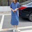 Short-sleeve Striped Split Knit Dress