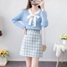 Set: Tie-neck Cardigan + A-line Skirt