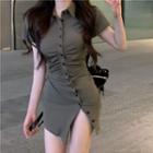 Short-sleeve Slit Bodycon Shirtdress