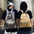 Chain Accent Metallic Faux Leather Backpack