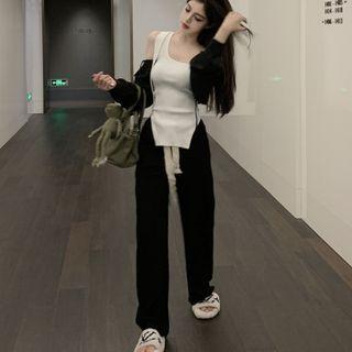 One-shoulder Tank Top / Cardigan / Loose Fit Pants