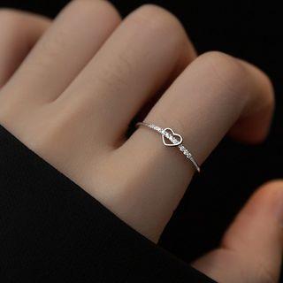 Heart Rhinestone Sterling Silver Open Ring S925silver - Ring - Silver - One Size