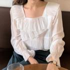 Square-neck Pleated Panel Blouse