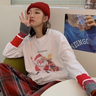 Long-sleeve Christmas Themed T-shirt Merry Christmas - White - One Size