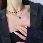 Faux Crystal Pendant Layered Choker Black Faux Crystal - Silver - One Size