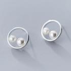 925 Sterling Silver Faux Pearl Hoop Earring S925 Silver - 1 Pair - Silver - One Size