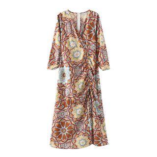 Floral Drawstring Maxi A-line Dress