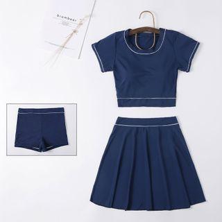 Set: Short-sleeve Swim Top + Swim Skirt + Shorts