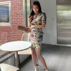 Puff-sleeve Floral Patterned Minidress With Belt Ivory - One Size