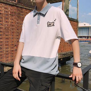 Short-sleeve Printed Two-tone Polo Shirt