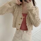 Cable Knit Cropped Cardigan Beige - One Size