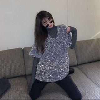 Long-sleeve Top / Elbow-sleeve Sequined T-shirt