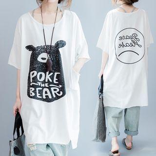 Elbow-sleeve Graphic Print Long T-shirt