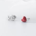 Heart Rhinestone Asymmetrical Sterling Silver Earring 1 Pair - Silver - One Size
