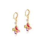 Fashion And Elegant Plated Gold Flower Earrings With Colorful Cubic Zirconia Golden - One Size