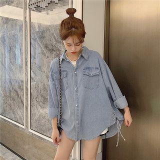 Lace-up Denim Shirt Blue - One Size