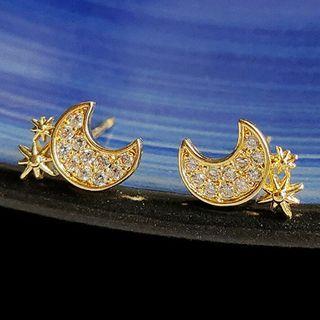 Moon & Star Rhinestone Earring 1 Pair - 1958 - Gold - One Size