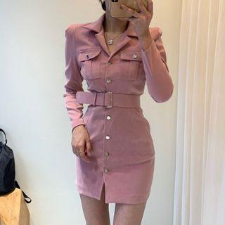 Long-sleeve Single Breasted Skinny Dress